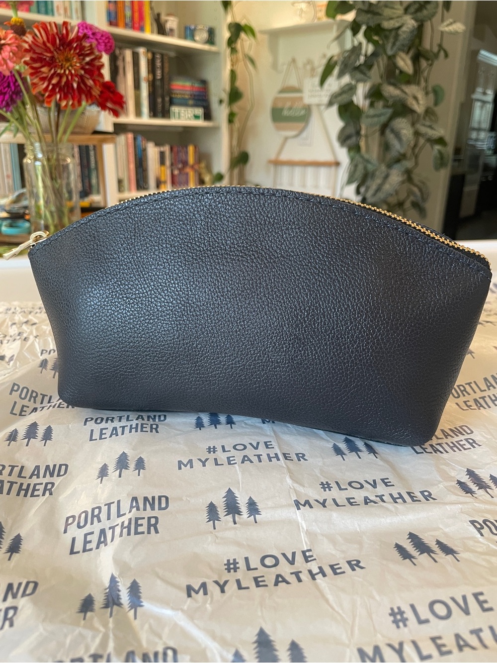 NEW* Portland Leather Black Pebbled Leather Cosmetic Pouch